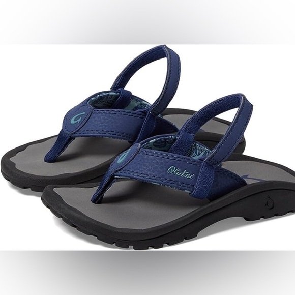 OluKai Ohana Leather Sandal Toddler Slingback Flip-flop Size 9 / 10 Blue - Picture 7 of 7